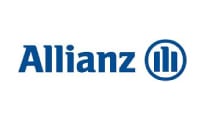 Logo Allianz en texte bleu avec trois barres verticales à l'intérieur d'un cercle à droite du nom de la société.