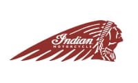 L'image montre le logo d'Indian Motorcycles, avec le profil rouge d'un chef amérindien portant une coiffe et le texte "Indian Motorcycles" sur des plumes stylisées.