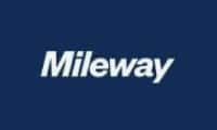 Texte blanc épelant "Mileway" en caractères italiques sur un fond bleu foncé uni.