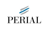 Le logo PERIAL avec le mot "PERIAL" en caractères noirs avec empattement et trois lignes courbes au-dessus, deux grises et une bleue.