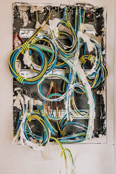 yellow blue and black coated wires